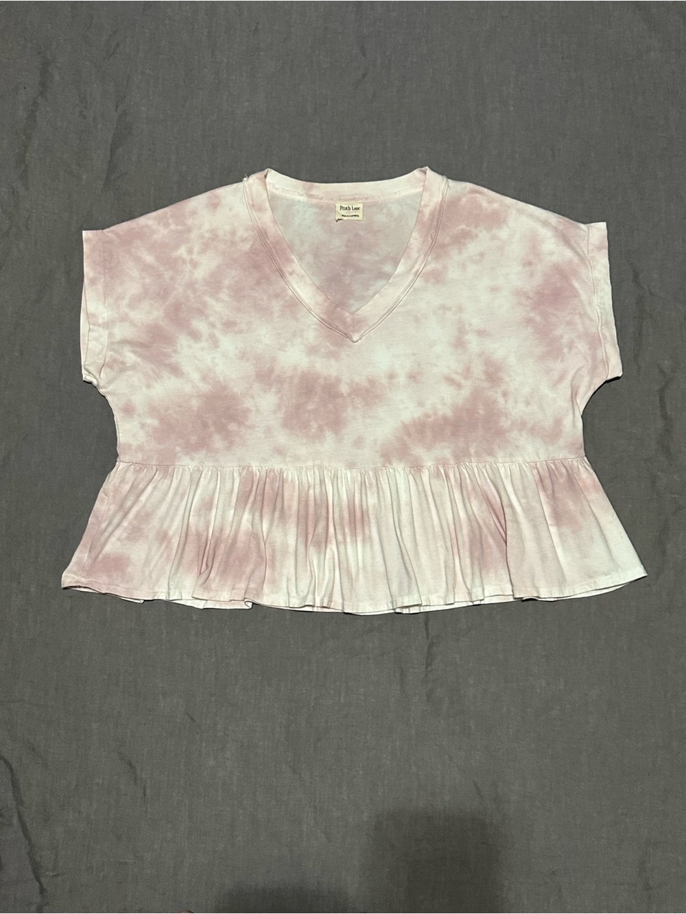 Peach Love California Pink Tie-Dye Peplum V-Neck Top